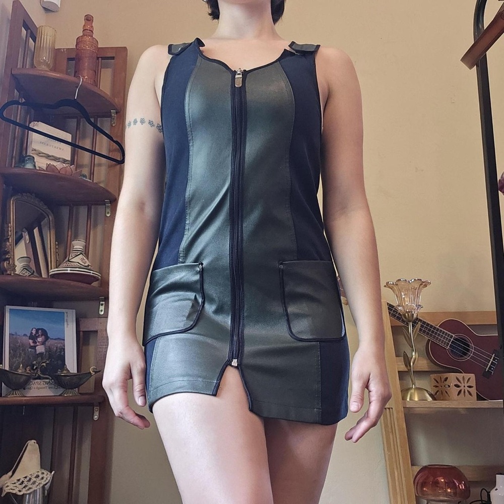 American Vintage Black Faux-Leather Paneled Zip Mini Dress